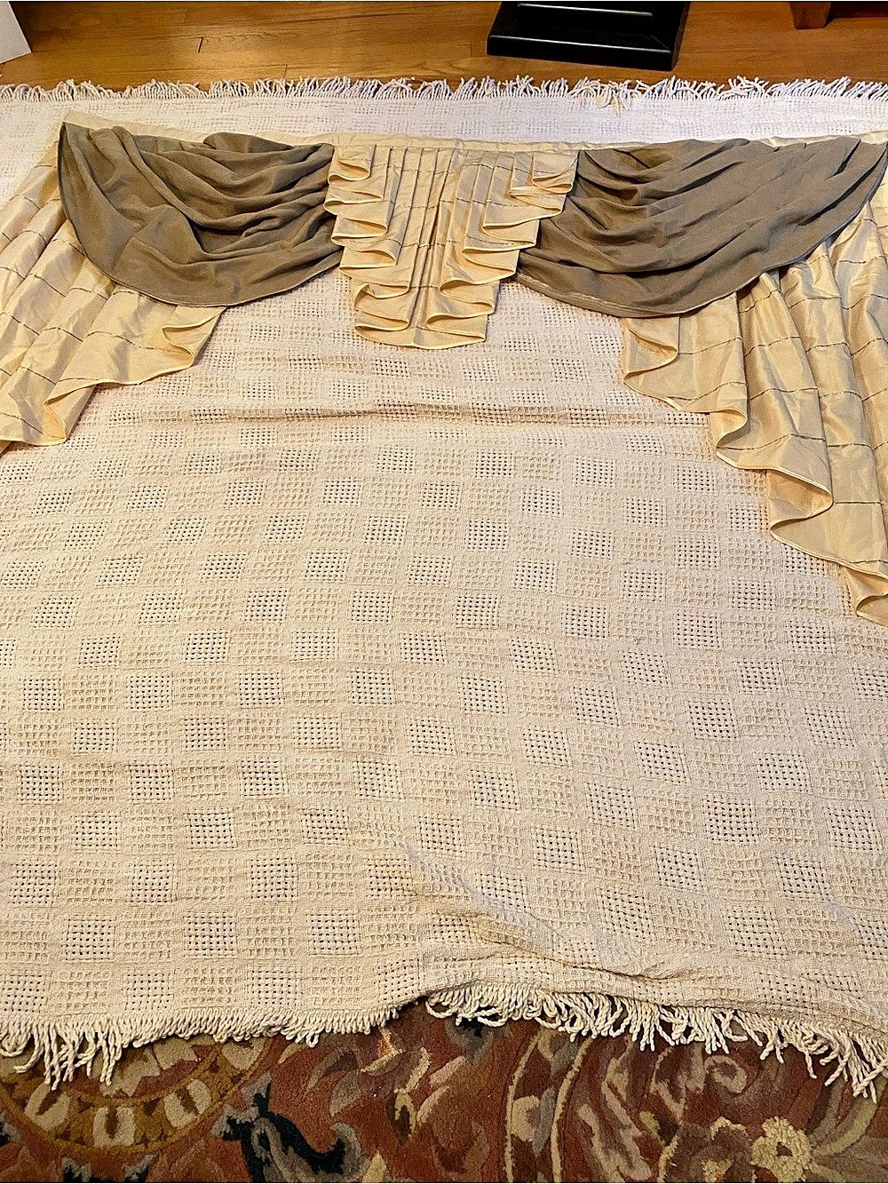 Ruffled Beige & Gray Window Valance